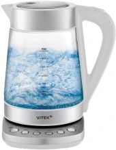 Чайник электрический Vitek VT-WK1030 1.7л. 2200Вт белый/серебристый корпус: стекло Чайник электрический Vitek VT-WK1030 1.7л. 2200Вт белый/серебристый корпус: стекло