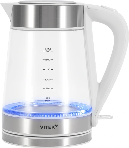 Чайник электрический Vitek VT-WK1030 1.7л. 2200Вт белый/серебристый корпус: стекло