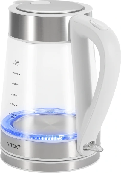 Чайник электрический Vitek VT-WK1030 1.7л. 2200Вт белый/серебристый корпус: стекло