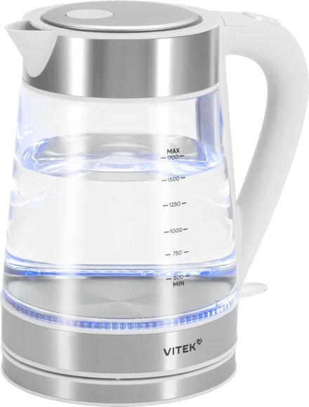 Чайник электрический Vitek VT-WK1030 1.7л. 2200Вт белый/серебристый корпус: стекло