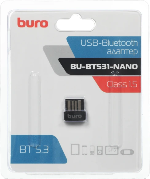Адаптер USB Buro BU-BT531-nano BT5.3+EDR class 1.5 20м черный