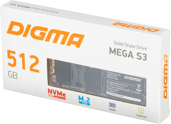 Накопитель SSD Digma PCIe 3.0 x4 512GB DGSM3512GS33T Mega S3 M.2 2280 Накопитель SSD Digma PCIe 3.0 x4 512GB DGSM3512GS33T Mega S3 M.2 2280