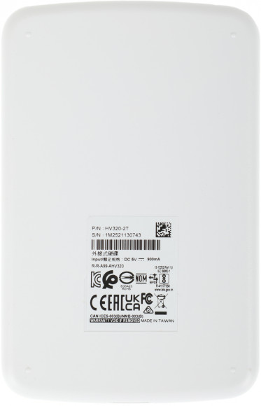 Жесткий диск A-Data USB3.1 2TB AHV320-2TU31-CWH HV320 2.5" белый