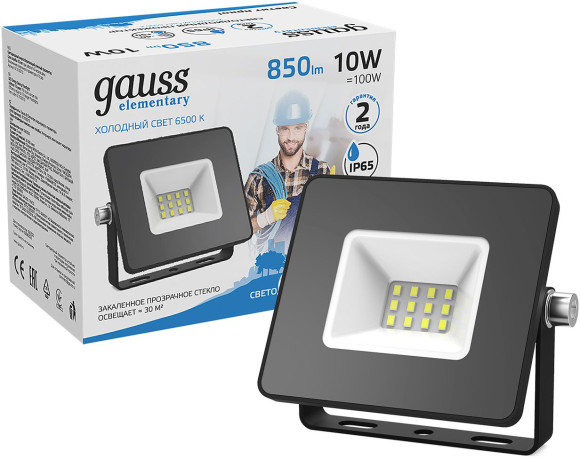 Прожектор уличный Gauss Elementary 613100310 светодиодный 10Втчерный