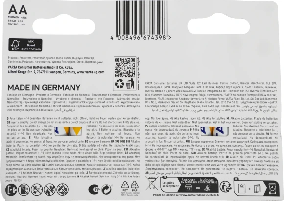 Батарея Varta Energy LR6 BL10 Alkaline AA (10шт) блистер