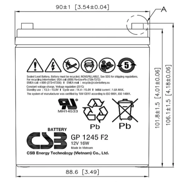 Батарея для ИБП CSB GP1245 (12V16W) 12В 4.5Ач Батарея для ИБП CSB GP1245 (12V16W) 12В 4.5Ач
