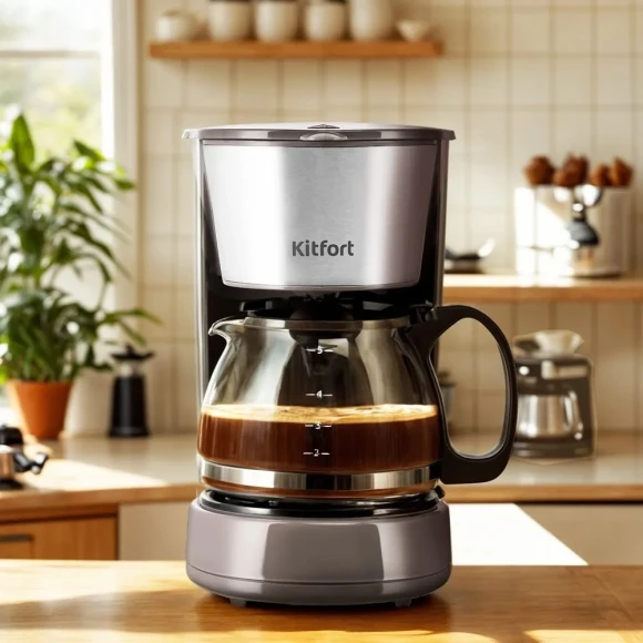 Кофеварка капельная Kitfort КТ-7395 650Вт коричневый/серебристый