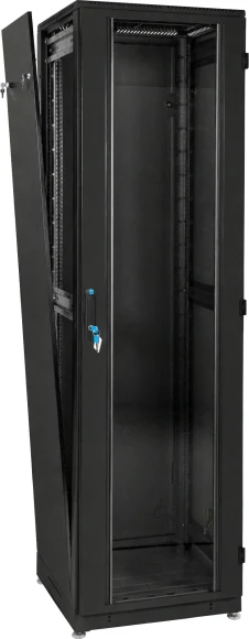 Шкаф серверный ЦМО (ШТК-М-42.6.10-1ААА-9005) напольный 42U 600x1000мм пер.дв.стекл задн.дв.стал.лист 2 бок.пан. направл.под закл.гайки 1010кг черный 855мм 133кг 180град. 2030мм IP20