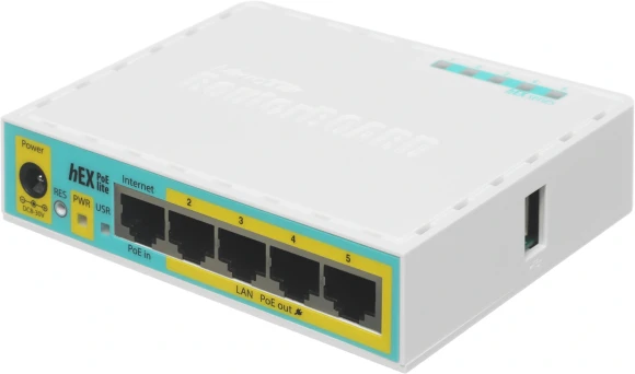 Роутер MikroTik hEX PoE lite (RB750UPR2) 10/100BASE-TX белый Роутер MikroTik hEX PoE lite (RB750UPR2) 10/100BASE-TX белый