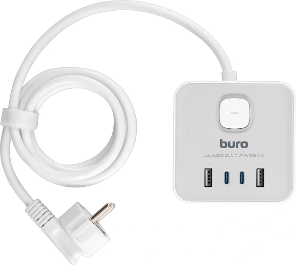 Сетевой удлинитель Buro BU-PTE4.1UC-W 1.5м (4 розетки) белый (коробка)