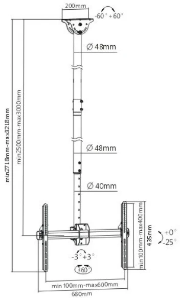 Кронштейн для телевизора Arm Media LCD-3000 черный 32"-90" макс.55кг потолочный поворот и наклон