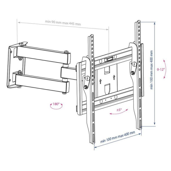 Кронштейн для телевизора Arm Media PT-15 NEW черный 32"-55" макс.35кг настенный поворотно-выдвижной и наклонный Кронштейн для телевизора Arm Media PT-15 NEW черный 32"-55" макс.35кг настенный поворотно-выдвижной и наклонный