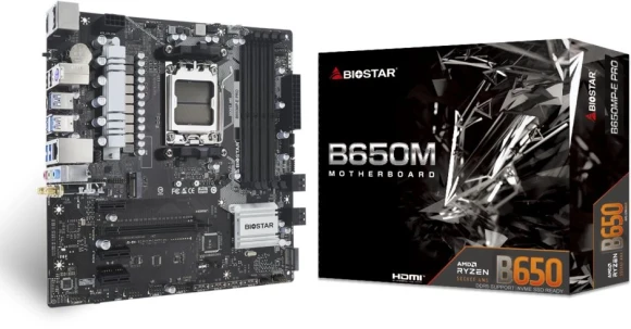 Материнская плата Biostar B650MP-E Pro Socket AM5 AMD B650 4xDDR5 mATX AC`97 8ch(7.1) 2.5Gg RAID+HDMI+DP