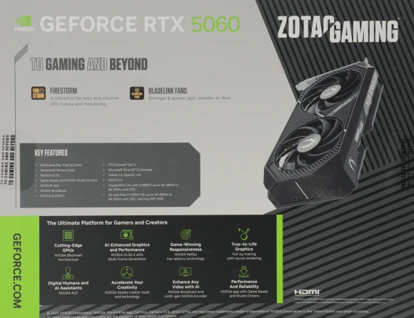 Видеокарта Zotac PCI-E 5.0 RTX 5060 TWIN EDGE NVIDIA GeForce RTX 5060 8Gb 128bit GDDR7 2497/28000 HDMIx1 DPx3 HDCP Ret