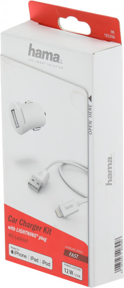 Автомобильное зар./устр. Hama H-183266 2.4A USB для Apple белый (00183266)