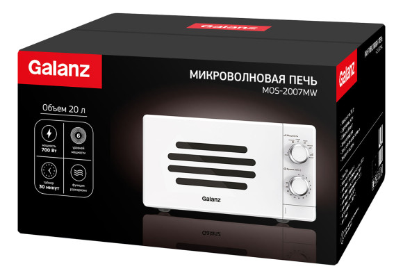 Микроволновая Печь Galanz MOS-2007MW 20л. 700Вт белый