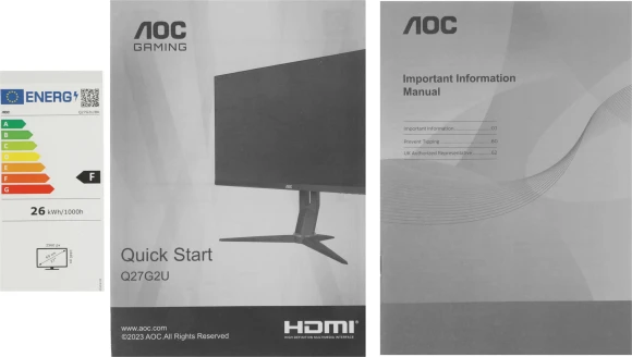 Монитор AOC 27" Q27G2U черный/красный VA LED 16:9 HDMI матовая HAS Piv 250cd 178гр/178гр 2560x1440 144Hz FreeSync Premium DP 2K USB 5.2кг