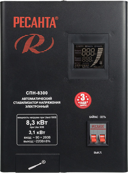 Стабилизатор напряжения Ресанта СПН-8300 однофазный черный (63/6/27)