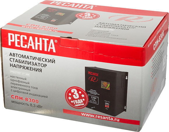 Стабилизатор напряжения Ресанта СПН-8300 однофазный черный (63/6/27)