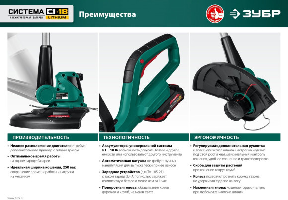 Триммер электрический Зубр ТА-185 аккум. неразбор.штан. реж.эл.:леска Триммер электрический Зубр ТА-185 аккум. неразбор.штан. реж.эл.:леска