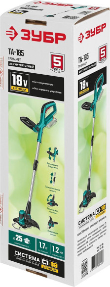 Триммер электрический Зубр ТА-185 аккум. неразбор.штан. реж.эл.:леска Триммер электрический Зубр ТА-185 аккум. неразбор.штан. реж.эл.:леска