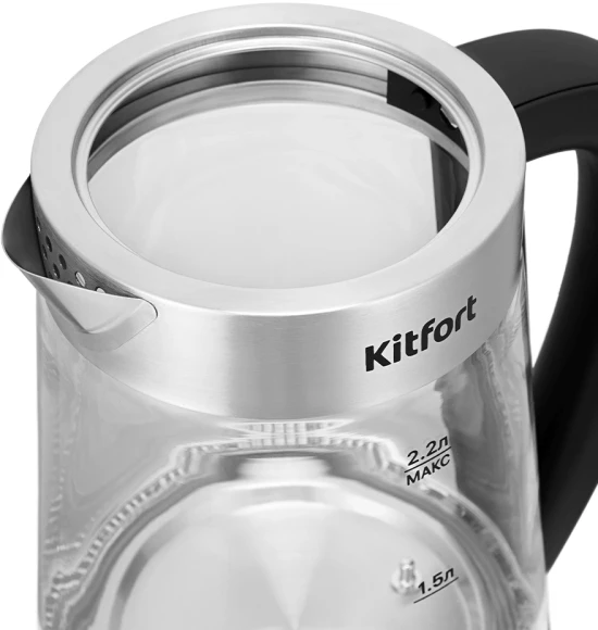 Чайник электрический Kitfort КТ-6764 2.2л. 1800Вт черный/серебристый корпус: стекло/металл/пластик (KT-6764) Чайник электрический Kitfort КТ-6764 2.2л. 1800Вт черный/серебристый корпус: стекло/металл/пластик (KT-6764)