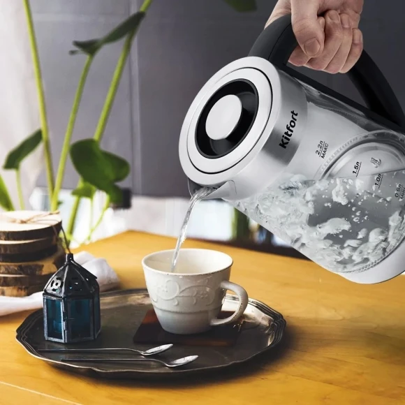 Чайник электрический Kitfort КТ-6764 2.2л. 1800Вт черный/серебристый корпус: стекло/металл/пластик (KT-6764) Чайник электрический Kitfort КТ-6764 2.2л. 1800Вт черный/серебристый корпус: стекло/металл/пластик (KT-6764)