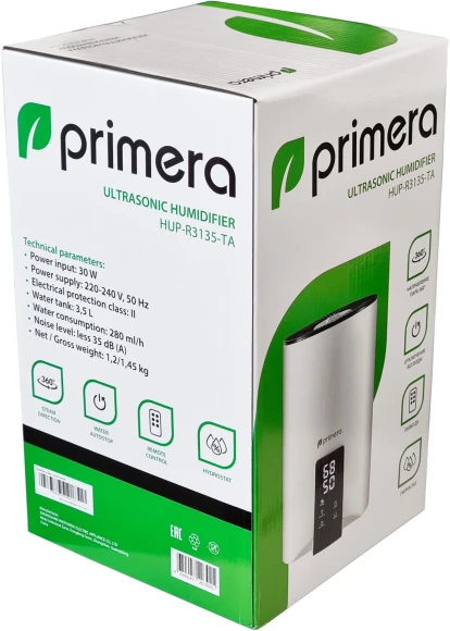 Увлажнитель воздуха Primera HUP-R3135-TA 30Вт (ультразвуковой) белый/черный