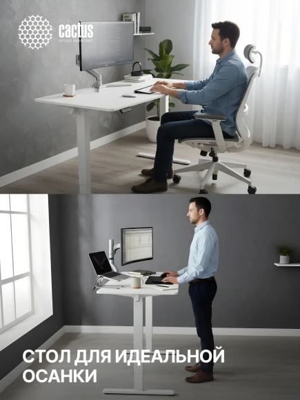 Стол для компьютера Cactus CS-ED-WWT электропривод столешница МДФ белый каркас белый