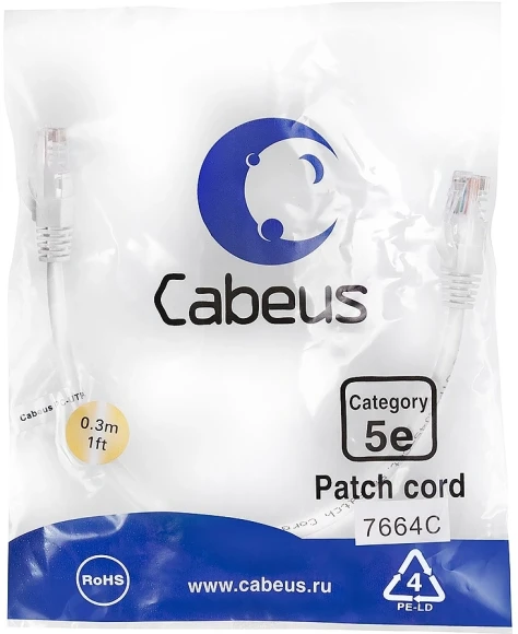 Патч-корд Cabeus PC-UTP-RJ45-CAT.5E-1M-WH U/UTP RJ-45 вил.-вилка RJ-45 кат.5E 1м белый ПВХ Патч-корд Cabeus PC-UTP-RJ45-CAT.5E-1M-WH U/UTP RJ-45 вил.-вилка RJ-45 кат.5E 1м белый ПВХ