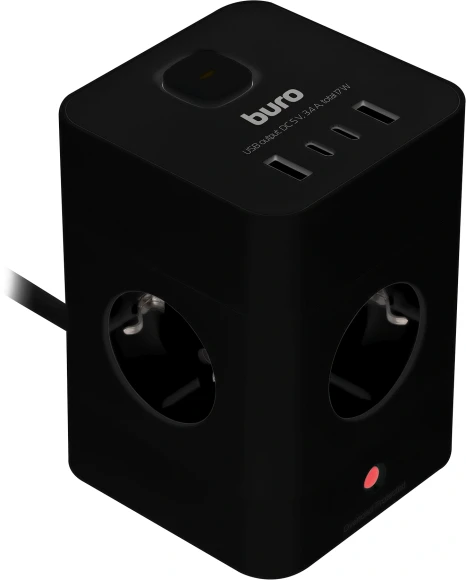 Сетевой удлинитель Buro BU-PTE4.1UC-B 1.5м (4 розетки) черный (коробка)