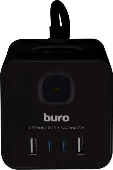 Сетевой удлинитель Buro BU-PTE4.1UC-B 1.5м (4 розетки) черный (коробка)