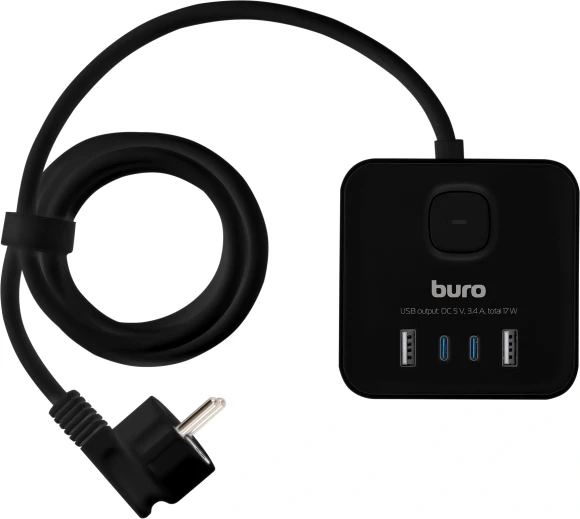 Сетевой удлинитель Buro BU-PTE4.1UC-B 1.5м (4 розетки) черный (коробка)
