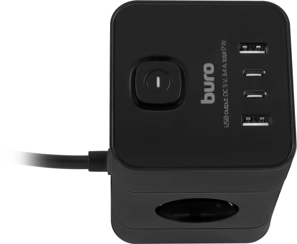 Сетевой удлинитель Buro BU-PTE4.1UC-B 1.5м (4 розетки) черный (коробка)