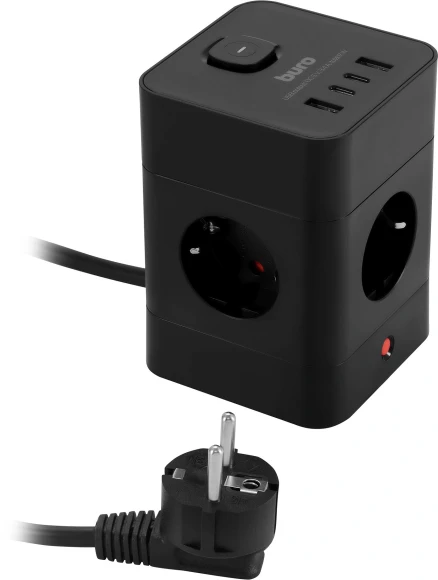 Сетевой удлинитель Buro BU-PTE4.1UC-B 1.5м (4 розетки) черный (коробка)