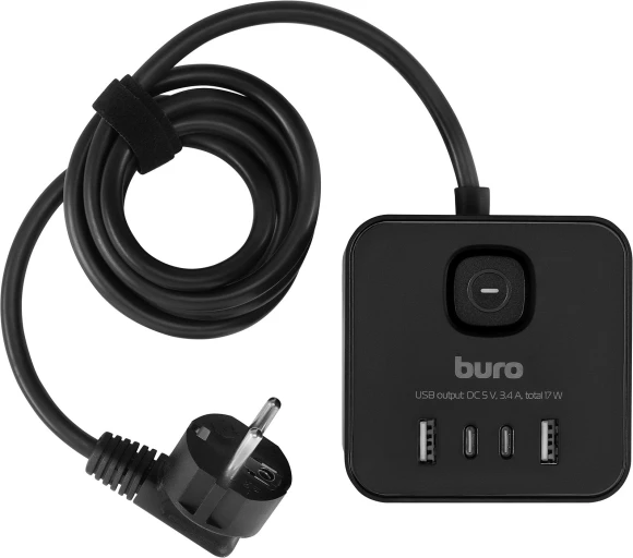 Сетевой удлинитель Buro BU-PTE4.1UC-B 1.5м (4 розетки) черный (коробка)