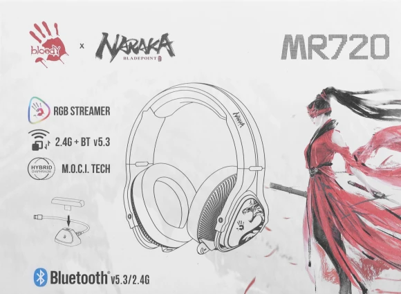 Наушники с микрофоном A4Tech Bloody MR720 белый/красный мониторные BT/Radio оголовье (MR720 NARAKA)