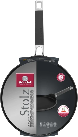 Сковорода блинная Rondell Stolz RDA-1768 круглая 25см покрытие: Xylan Plus ручка несъемная (без крышки) графитовый
