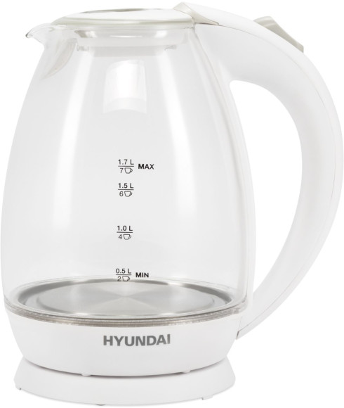 Чайник электрический Hyundai HYK-G2409 1.7л. 2200Вт белый/серебристый корпус: стекло/пластик