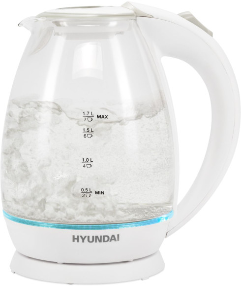 Чайник электрический Hyundai HYK-G2409 1.7л. 2200Вт белый/серебристый корпус: стекло/пластик