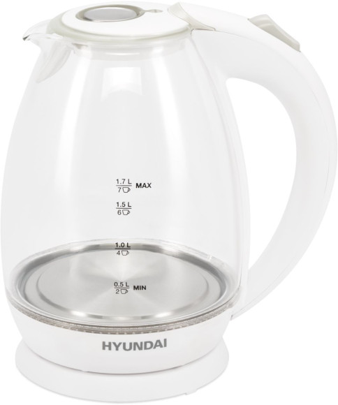 Чайник электрический Hyundai HYK-G2409 1.7л. 2200Вт белый/серебристый корпус: стекло/пластик