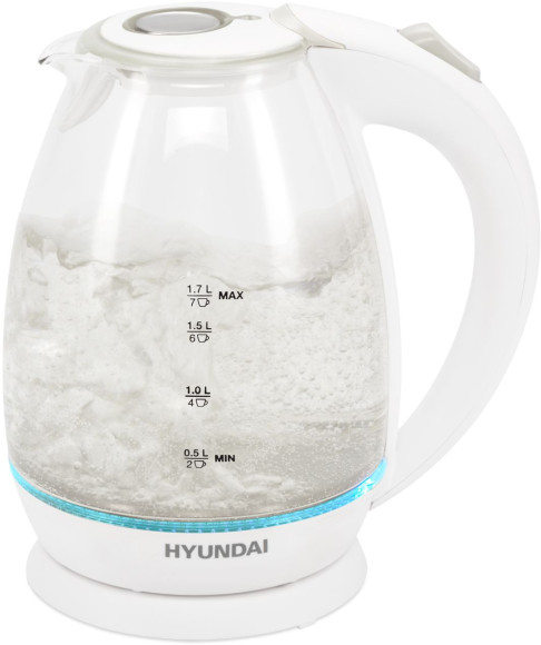 Чайник электрический Hyundai HYK-G2409 1.7л. 2200Вт белый/серебристый корпус: стекло/пластик