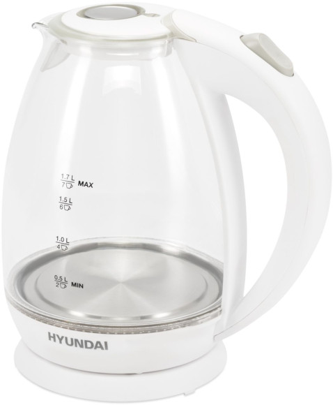 Чайник электрический Hyundai HYK-G2409 1.7л. 2200Вт белый/серебристый корпус: стекло/пластик