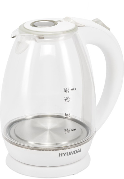 Чайник электрический Hyundai HYK-G2409 1.7л. 2200Вт белый/серебристый корпус: стекло/пластик