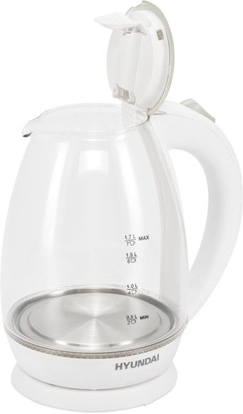 Чайник электрический Hyundai HYK-G2409 1.7л. 2200Вт белый/серебристый корпус: стекло/пластик