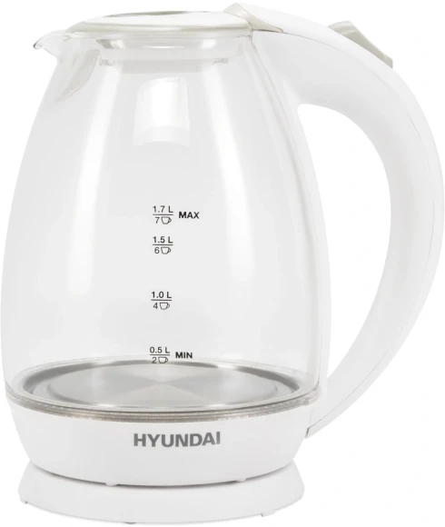 Чайник электрический Hyundai HYK-G2409 1.7л. 2200Вт белый/серебристый корпус: стекло/пластик