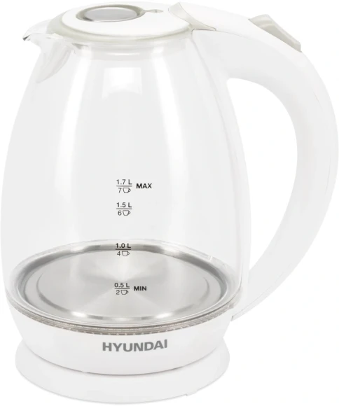 Чайник электрический Hyundai HYK-G2409 1.7л. 2200Вт белый/серебристый корпус: стекло/пластик