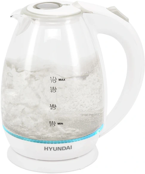 Чайник электрический Hyundai HYK-G2409 1.7л. 2200Вт белый/серебристый корпус: стекло/пластик