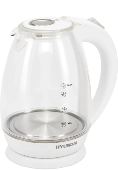 Чайник электрический Hyundai HYK-G2409 1.7л. 2200Вт белый/серебристый корпус: стекло/пластик