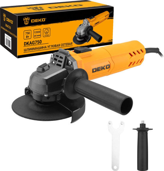 Углошлифовальная машина Deko DKAG750 750Вт 12000об/мин рез.шпин.:M14 d=125мм (063-4164)